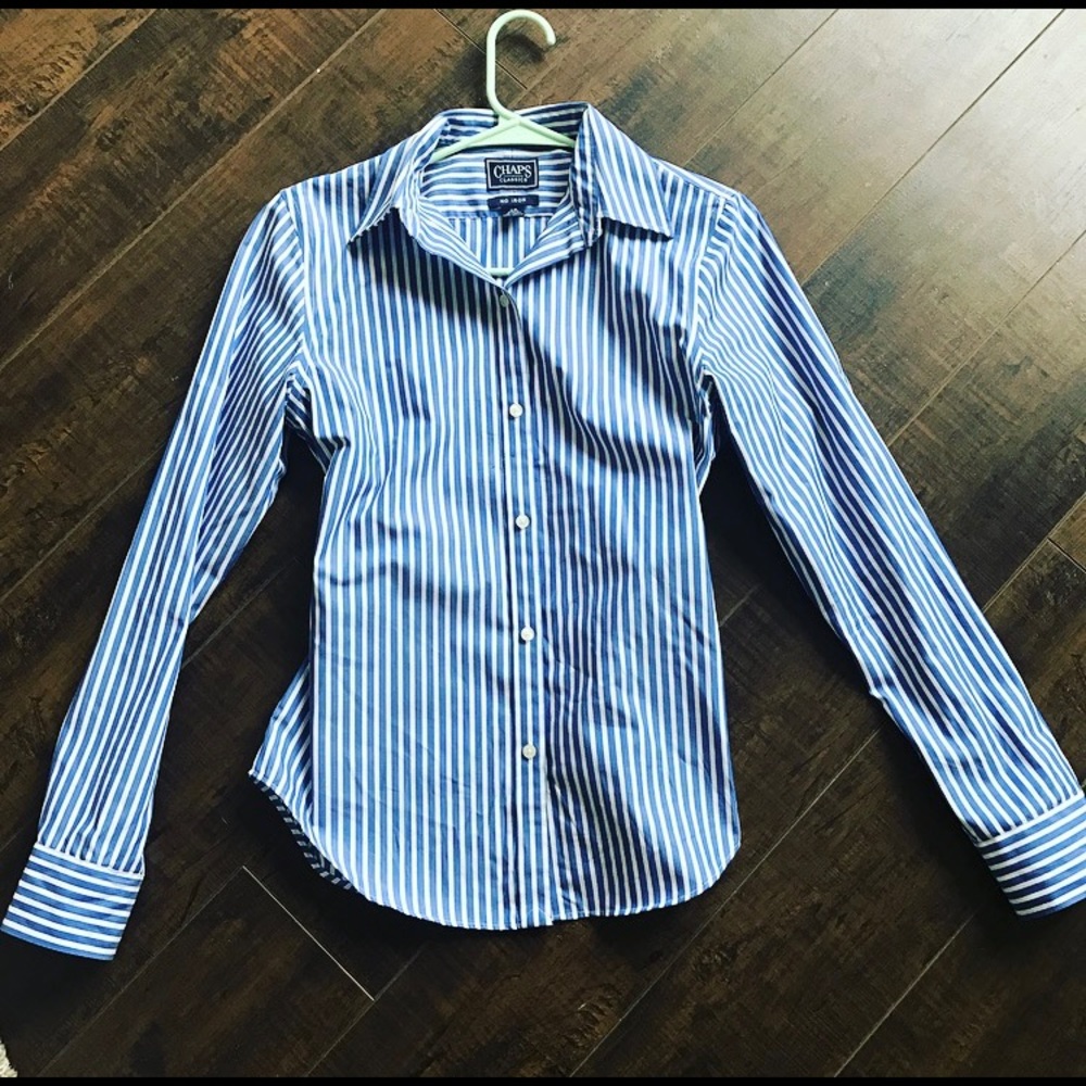 Chaps Classic - Blue/White Striped Button Down XS